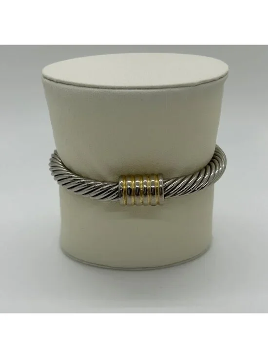 Silver & Gold-Tone Renaissance Magnetic Clasp Bracelet Bangle Cuff Two-Tone Link - Picture 6 of 13